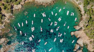 Preview wallpaper boat, coast, aerial view, sea