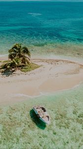 Preview wallpaper boat, coast, beach, palm, sea