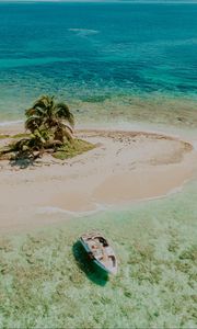 Preview wallpaper boat, coast, beach, palm, sea