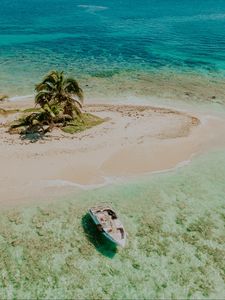 Preview wallpaper boat, coast, beach, palm, sea