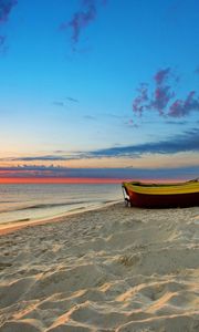 Preview wallpaper boat, coast, sand, evening, decline