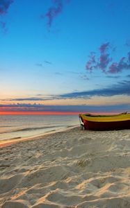 Preview wallpaper boat, coast, sand, evening, decline