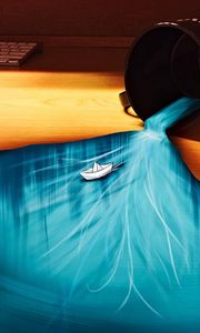 Preview wallpaper boat, cup, surface, art