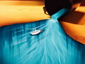 Preview wallpaper boat, cup, surface, art