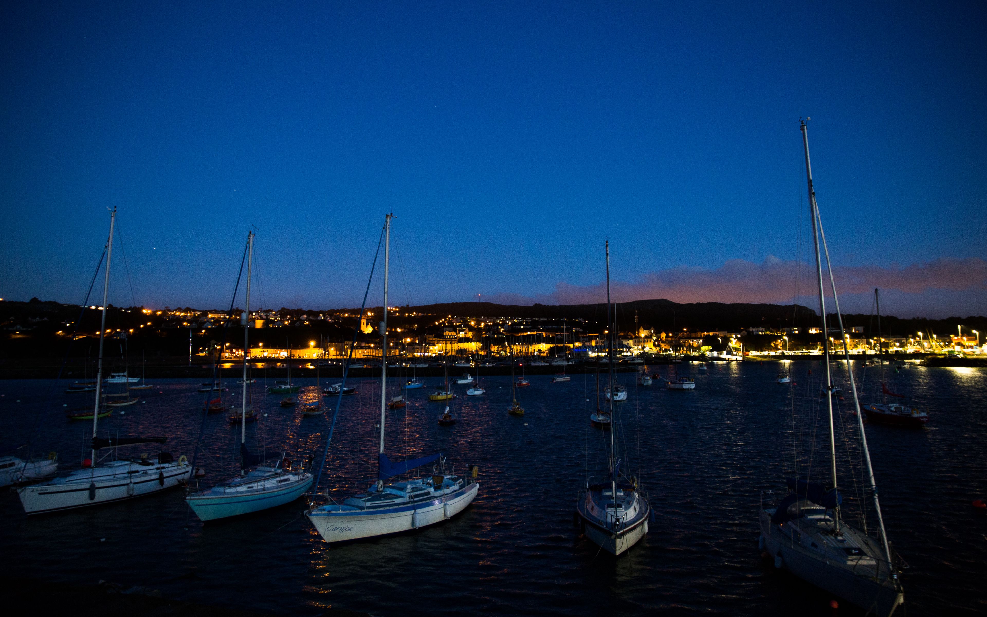 Download wallpaper 3840x2400 boat, dock, night, sea 4k ultra hd 16:10