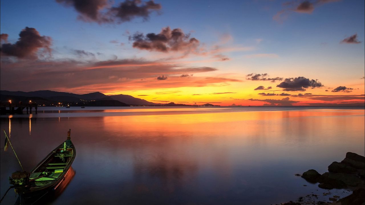 Wallpaper boat, evening, decline, gulf, landscape