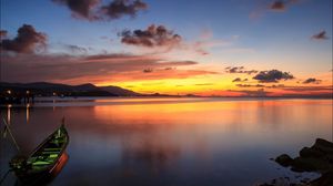 Preview wallpaper boat, evening, decline, gulf, landscape