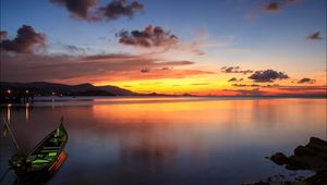 Preview wallpaper boat, evening, decline, gulf, landscape