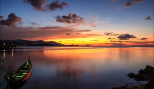 Preview wallpaper boat, evening, decline, gulf, landscape