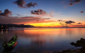 Preview wallpaper boat, evening, decline, gulf, landscape