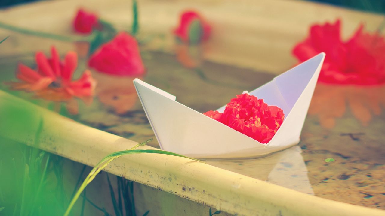 Wallpaper boat, flowers, paper