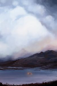 Preview wallpaper boat, fog, art, lake