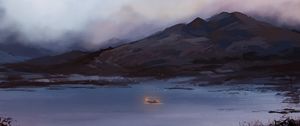 Preview wallpaper boat, fog, art, lake