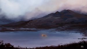 Preview wallpaper boat, fog, art, lake