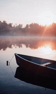 Preview wallpaper boat, fog, rays, water