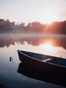 Preview wallpaper boat, fog, rays, water