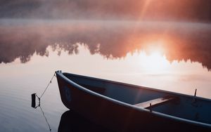 Preview wallpaper boat, fog, rays, water
