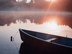 Preview wallpaper boat, fog, rays, water