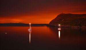 Preview wallpaper boat, glow, lake, reflection, dark