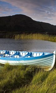 Preview wallpaper boat, grass, nature, river