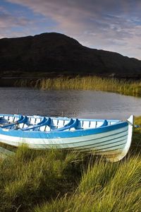 Preview wallpaper boat, grass, nature, river