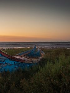 Preview wallpaper boat, grass, shore, sea