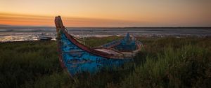 Preview wallpaper boat, grass, shore, sea