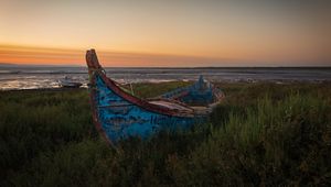 Preview wallpaper boat, grass, shore, sea