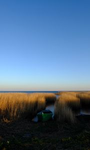 Preview wallpaper boat, grass, water, lake, fjords