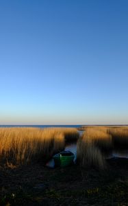 Preview wallpaper boat, grass, water, lake, fjords