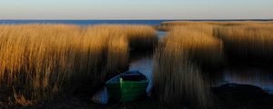 Preview wallpaper boat, grass, water, lake, fjords