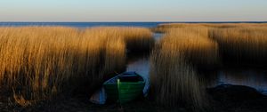 Preview wallpaper boat, grass, water, lake, fjords