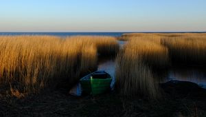 Preview wallpaper boat, grass, water, lake, fjords