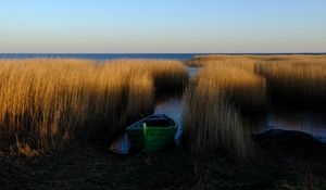 Preview wallpaper boat, grass, water, lake, fjords