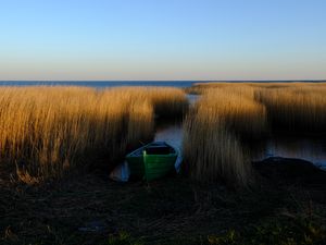 Preview wallpaper boat, grass, water, lake, fjords