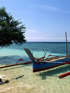 Preview wallpaper boat, gulf, beach, water, transparent, tree, coast, sand