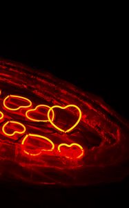 Preview wallpaper boat, hearts, neon, light, red, dark