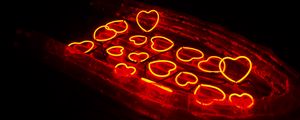 Preview wallpaper boat, hearts, neon, light, red, dark