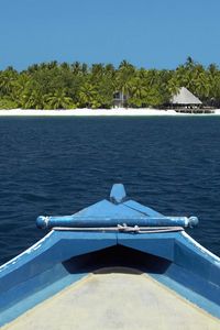 Preview wallpaper boat, island, ocean, palm trees