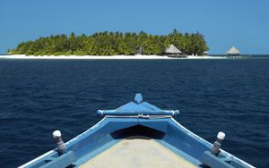 Preview wallpaper boat, island, ocean, palm trees