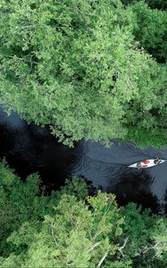 Preview wallpaper boat, kayak, river, aerial view, trees