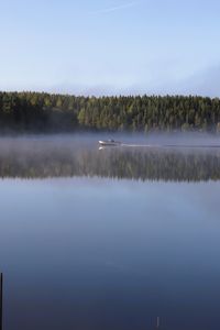 Preview wallpaper boat, lake, fog, forest