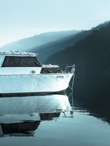 Preview wallpaper boat, lake, fog, water, reflection