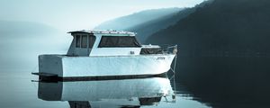 Preview wallpaper boat, lake, fog, water, reflection