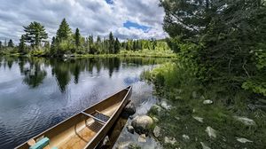 Preview wallpaper boat, lake, forest, nature