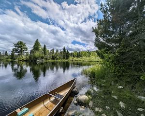 Preview wallpaper boat, lake, forest, nature