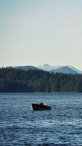 Preview wallpaper boat, lake, forest, mountains, landscape