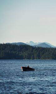 Preview wallpaper boat, lake, forest, mountains, landscape