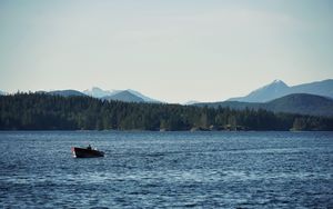 Preview wallpaper boat, lake, forest, mountains, landscape
