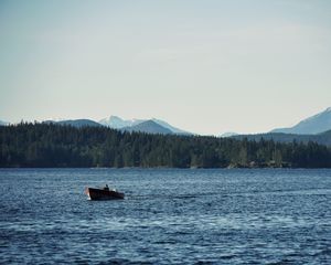 Preview wallpaper boat, lake, forest, mountains, landscape